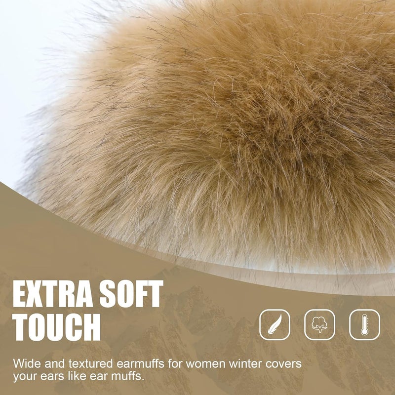 RANOME Faux Fur Headband for Women Elastic Fuzzy Thick Earmuffs Winter Headwrap Ear Muffs Furry Ear Warmers Cold Weather (Brown 1) - Image 2